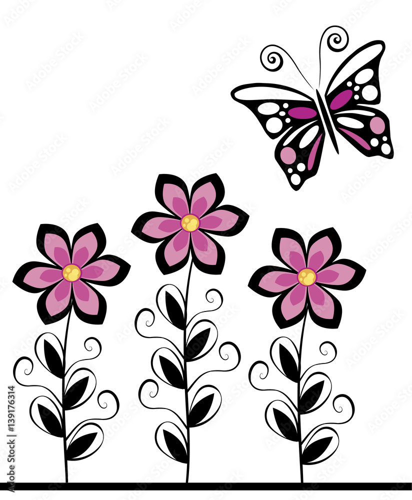 Fototapeta premium butterflies and flowers 18