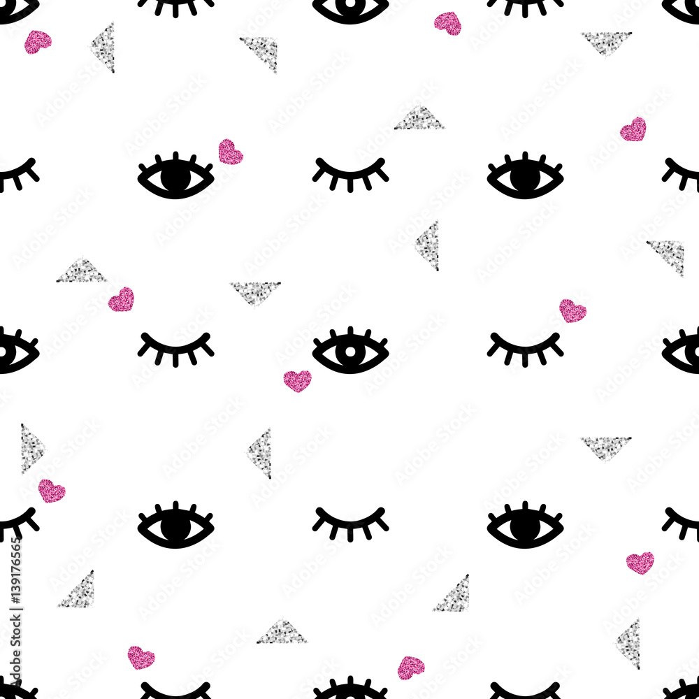 seamless eye and eyelash with glitter pattern background
