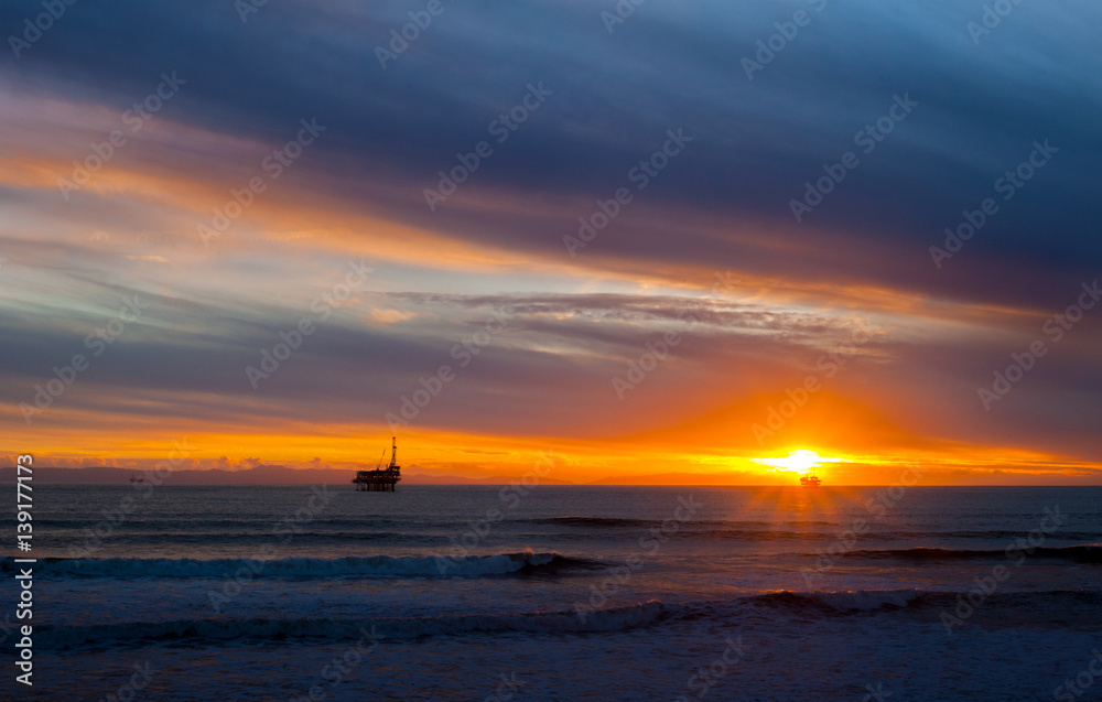 oil rig in sunset