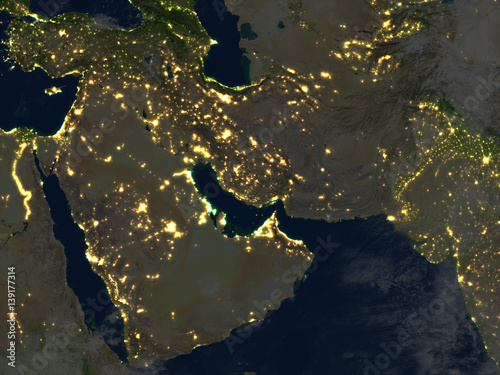 Arab Peninsula at night on planet Earth