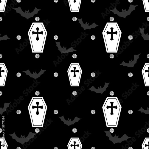 seamless casket and cross with silver dot glitter pattern background