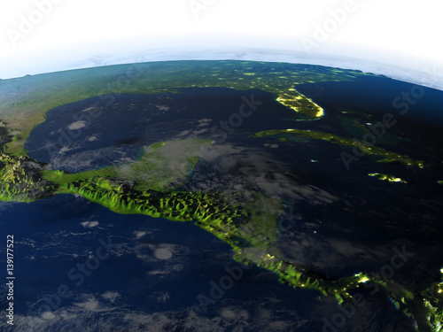 Central America at night on planet Earth