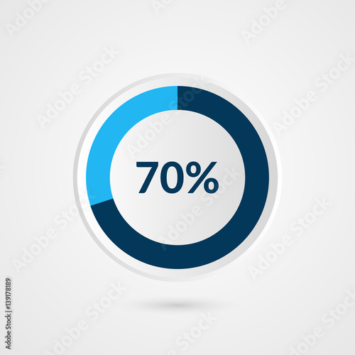 70 percent blue grey and white pie chart. Percentage vector infographics. Circle diagram business illustration