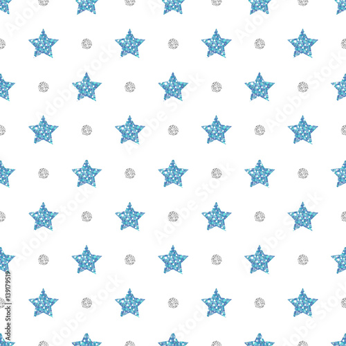 Obraz na płótnie seamless blue glitter star with silver dot pattern background w salonie
