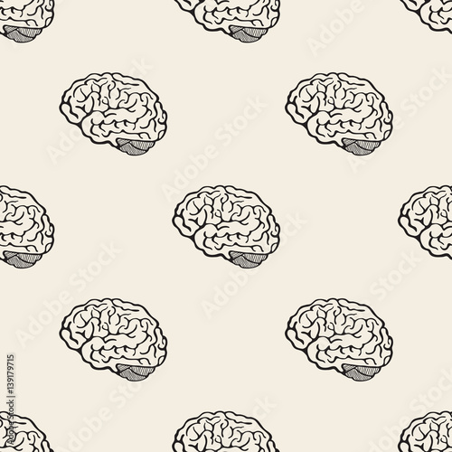 seamless monochrome hand drawn brain pattern background