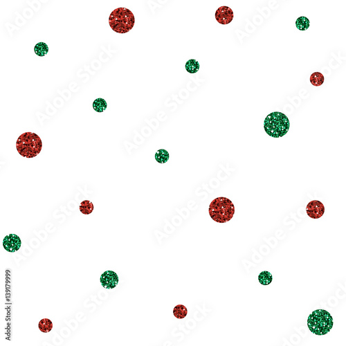 SEAMLESS GREEN AND RED DOT GLITTER PATTERN ON WHITE BACKGROUND