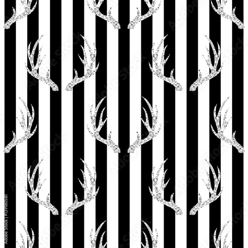 Obraz na płótnie seamless silver glitter antler pattern on stripe background w salonie