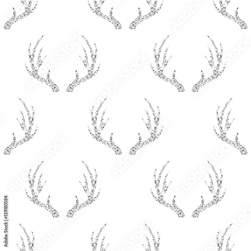 seamless silver glitter antler pattern on white background