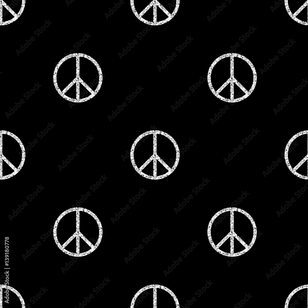 seamless silver glitter peace sign pattern on black background Stock Vector  | Adobe Stock
