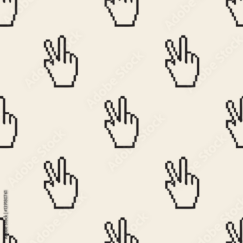 seamless monochrome pixel finger , v sign pattern background