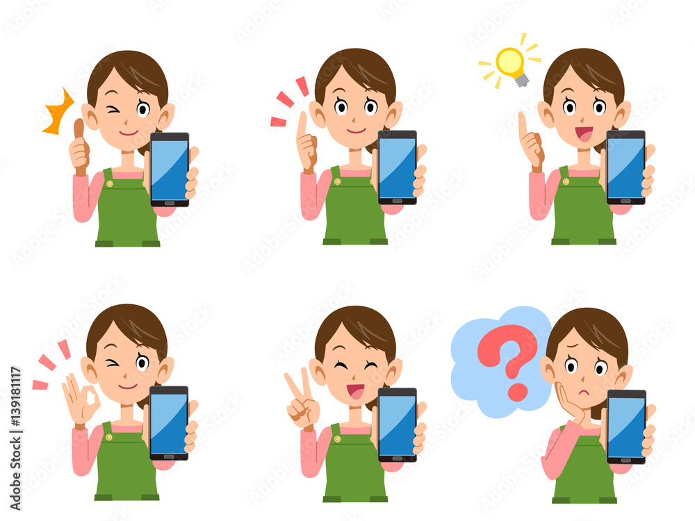 主婦 スマートフォン 表情としぐさのセット 主婦 スマートフォン 表情としぐさのセット