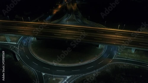 aerial view of empty highway city street  in night  urban and transportartion abstract concept background photo