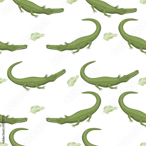 Cartoon green crocodile danger predator and australian wildlife river reptile carnivore alligator with scales teeth flat vector illustration.