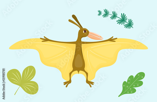 Cartoon dinosaur pterodactyl vector illustration isolated monster animal dino prehistoric character reptile predator jurassic comic fantasy dragon