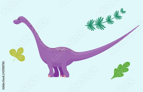 Cartoon dinosaur diplodocus vector illustration isolated monster animal dino prehistoric character reptile predator jurassic leaf dragon