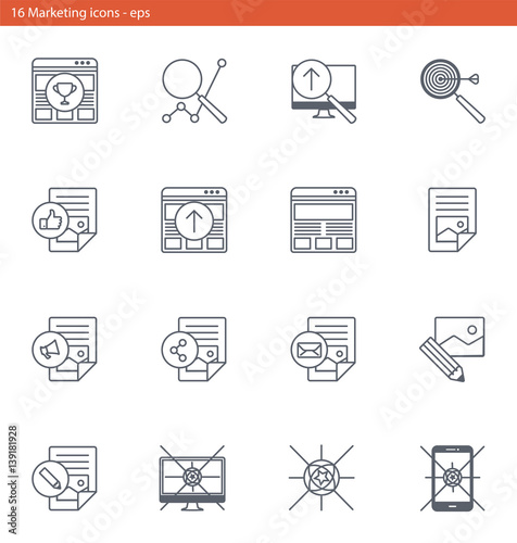 Vector eps icons set - marketing and advertising in outline style