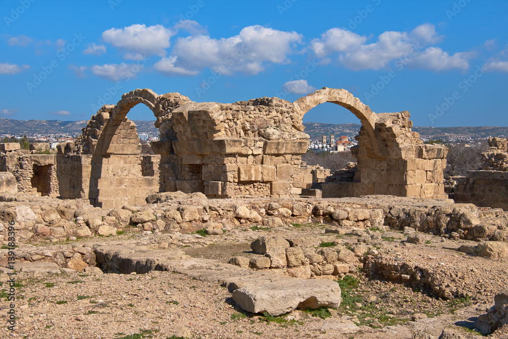 Roman arches in Pafos archaeological park in Kato