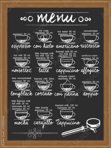 coffee menu and ingredient