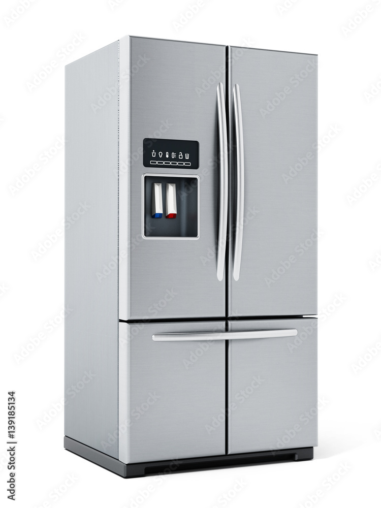 Generic silver refrigerator isolated on white background. 3D illustration Generic silver refrigerator isolated on white background. 3D illustration
