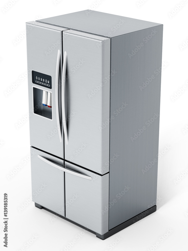 Generic silver refrigerator isolated on white background. 3D illustration Generic silver refrigerator isolated on white background. 3D illustration