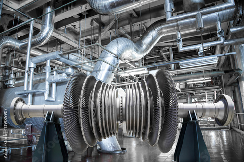 Steam turbine of power generator in an industrial thermal power plant photo