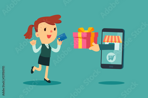 businesswoman use credit card to shoping online