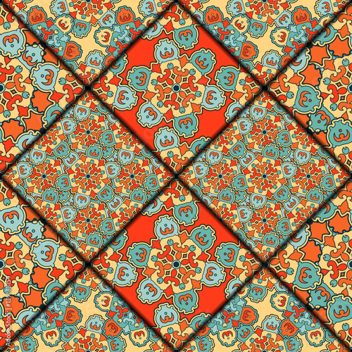 Seamless pattern texture. Indian, arabic, turkish style elements. Vintage vector card. Hand drawn doodle illustration. Floral pattern