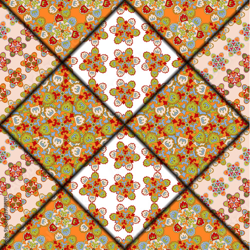 Seamless pattern texture. Indian, arabic, turkish style elements. Vintage vector card. Hand drawn doodle illustration. Floral pattern