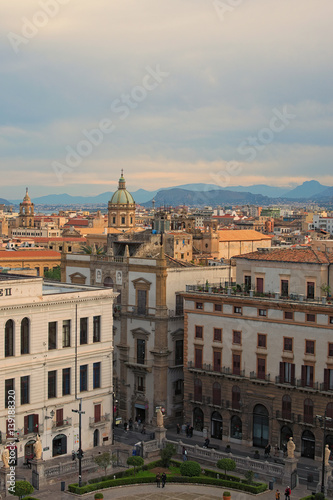 PALERMO, ITALY – 03 January 2017: View from the roof of Palermo Cathedral in the old houses. Mountians in the background. Palermo. Sicilyhouses. Mountians in the background. Palermo. Sicily