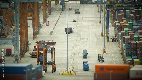 Industrial: Work in a Cargo Port Top View Through Containers