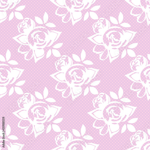 Flowered dotted Seamless Pattern. Vector background with vintage roses