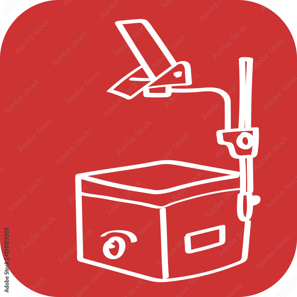 Handgezeichneter Overhead-Projektor auf rotem Hintergrund
