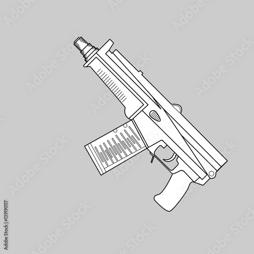 Automatic firearms, pistol, rifle, machine gun, in a linear style
