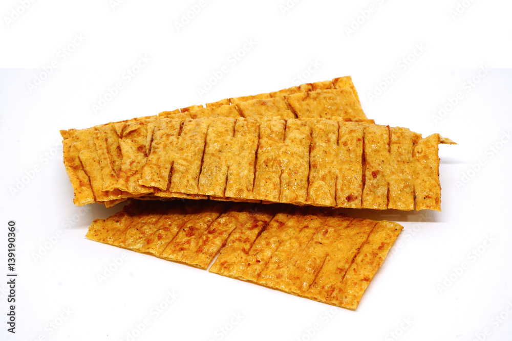Crushed dried squid isolated Crushed dried squid isolated