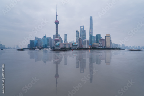 landmarks of Shanghai,building group in China. © fanjianhua