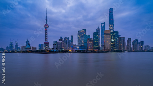 Shanghai skyline panorama in blue tone.