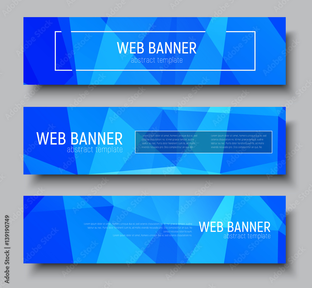 Fototapeta premium Set of horizontal web banners with polygonal blue background