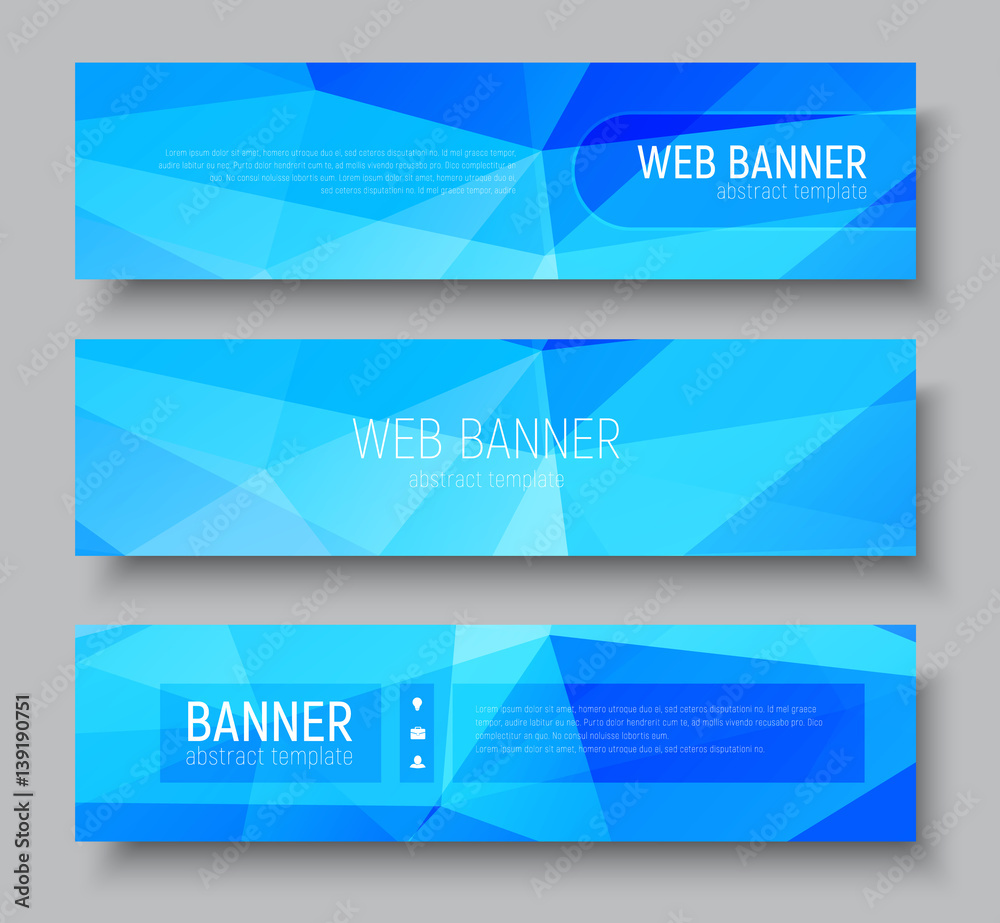 horizontal web banners with polygonal abstract blue background
