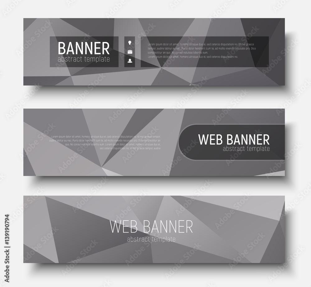 web banners, abstract polygonal gray background