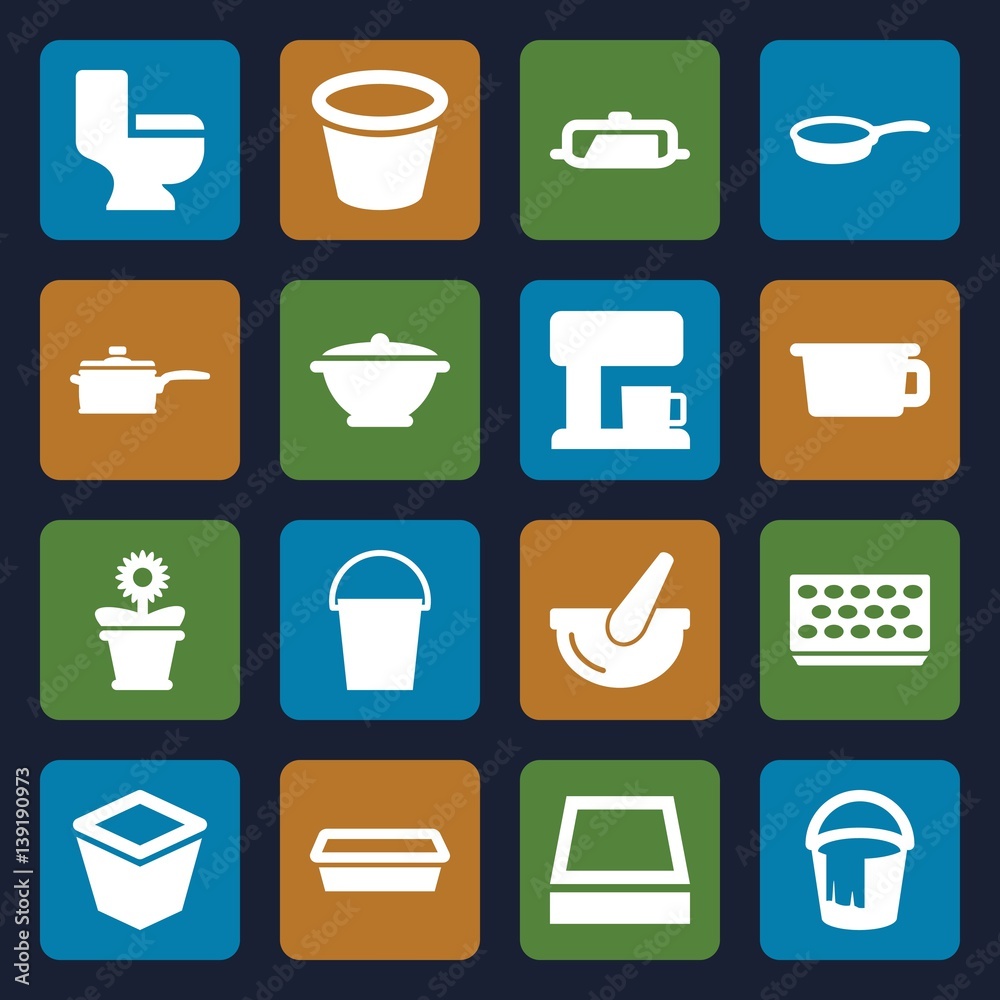 Set of 16 pot filled icons Set of 16 pot filled icons