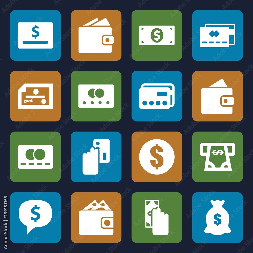 Set of 16 pay filled icons Set of 16 pay filled icons
