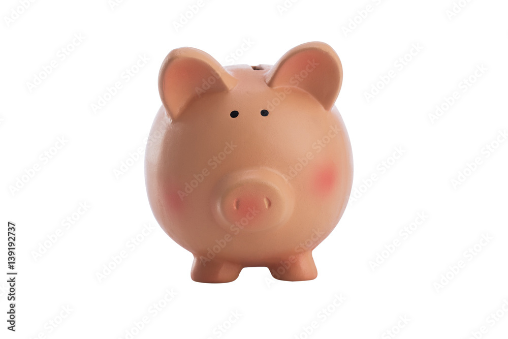 Pink piggy bank isolated on white