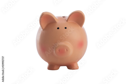 Pink piggy bank isolated on white