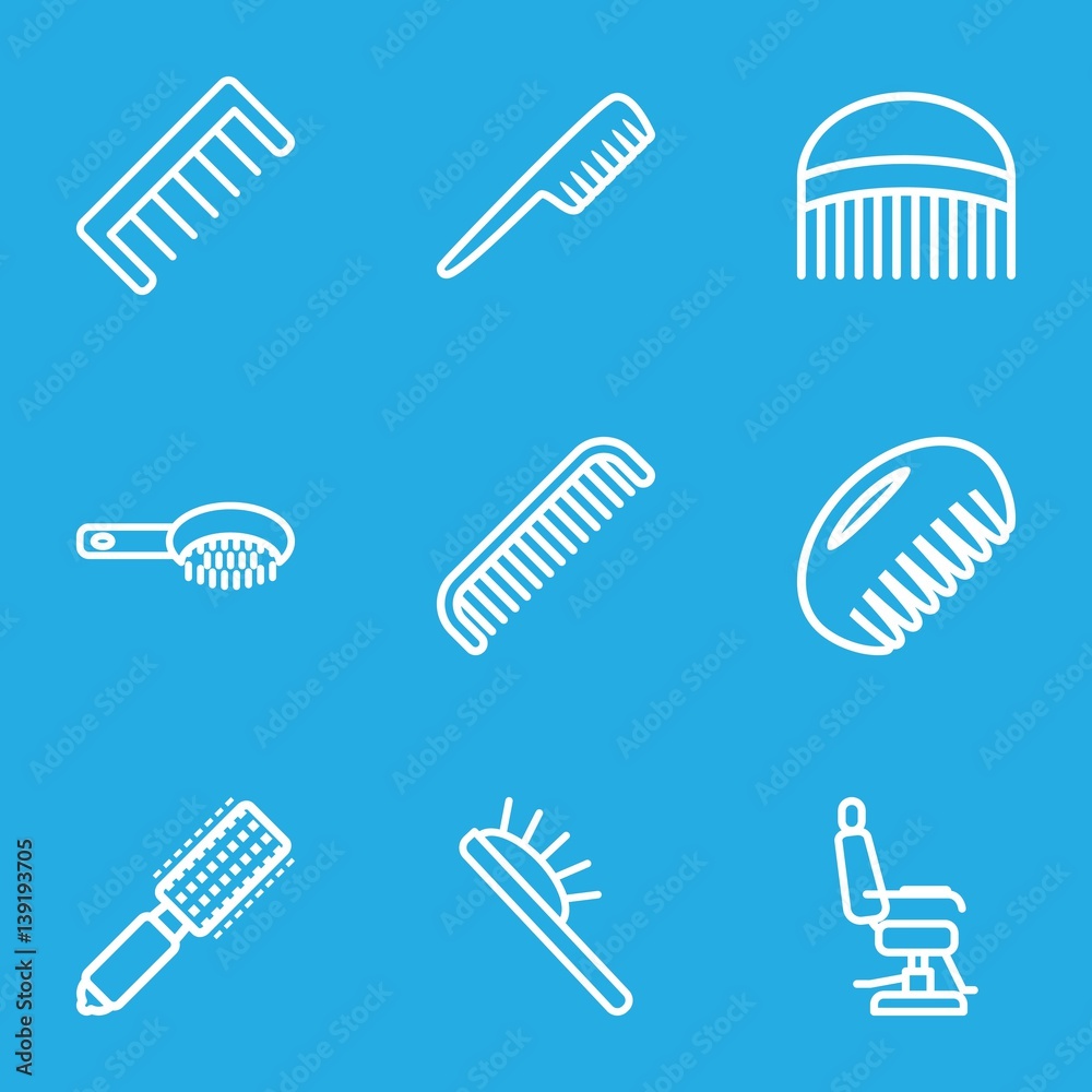 Set of 9 comb outline icons Set of 9 comb outline icons