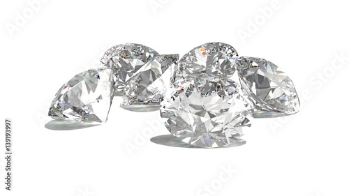 Diamonds isolated on white 3D rendering model