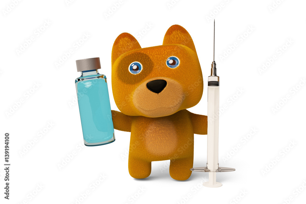 A cute cartoon dog holding a syringe and vaccine 3D rendering Stock  Illustration | Adobe Stock