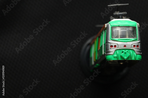 An old and dirty train toy model represent the train toy for hobby and collection concept related idea.
