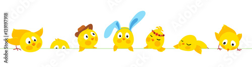 Easter horizontal vector border with cute chicks