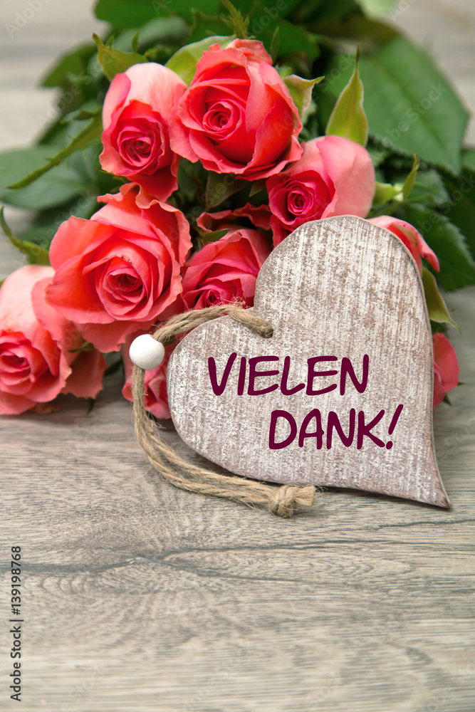 Fototapeta premium Rosen und Herz: Vielen Dank!