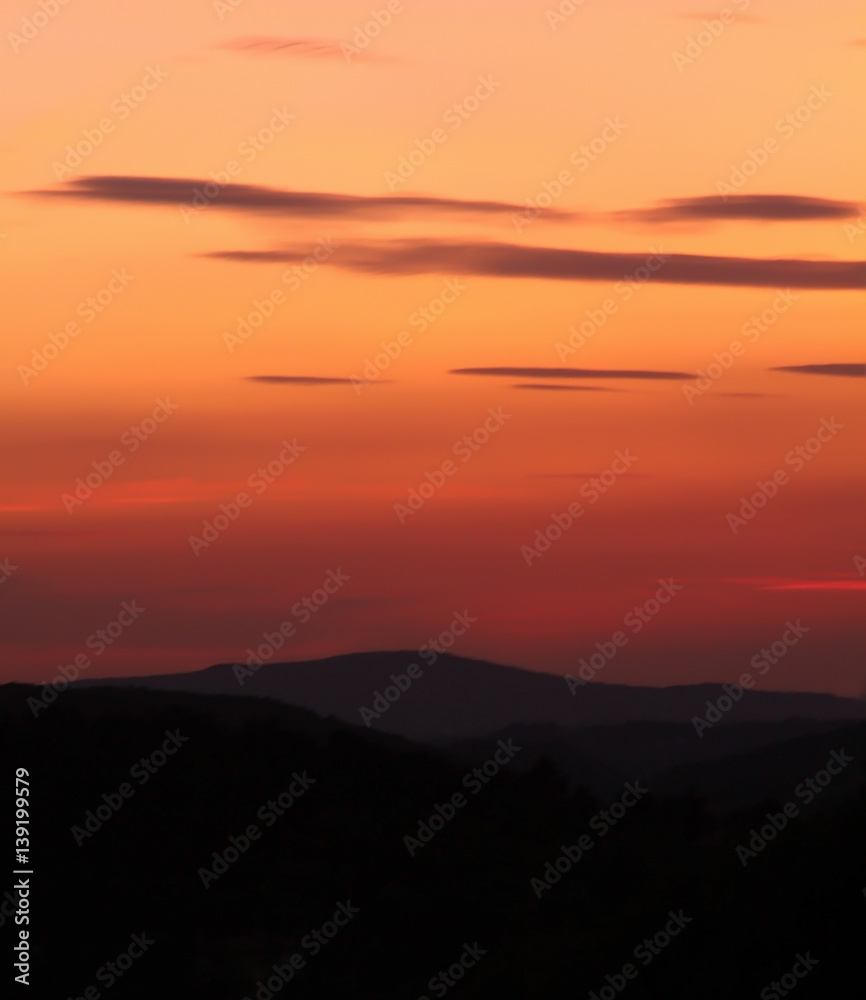 Amazing colourful sunrise view in mountains near Vipava valley, Slovenia